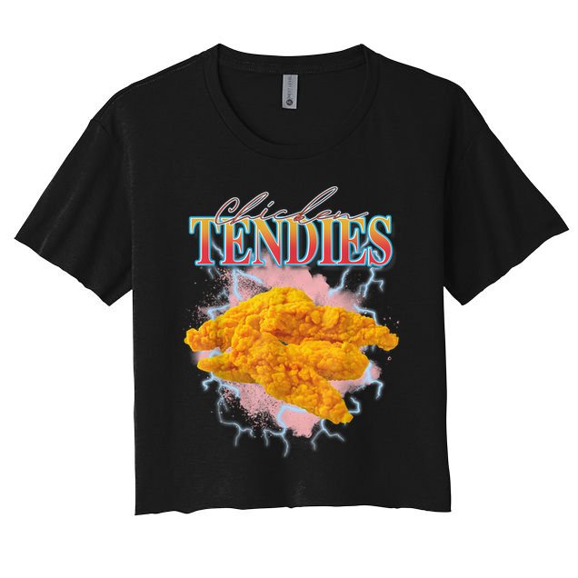Chicken Tendies 90s Bootleg Style Foodie Funny Meme Crop Top