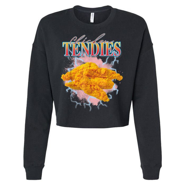 Chicken Tendies 90s Bootleg Style Foodie Funny Meme Cropped Pullover Crew