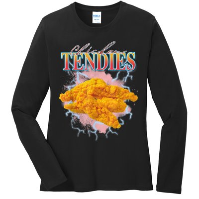 Chicken Tendies 90s Bootleg Style Foodie Funny Meme Ladies Long Sleeve Shirt