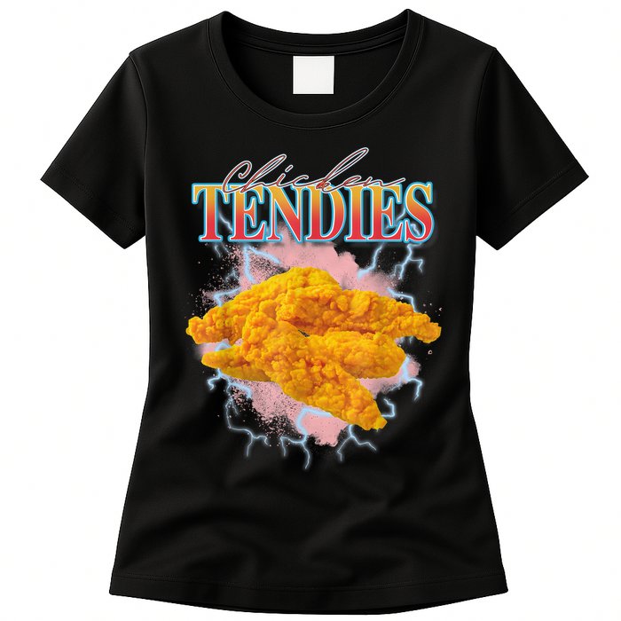 Chicken Tendies 90s Bootleg Style Foodie Funny Meme Womens T-Shirt