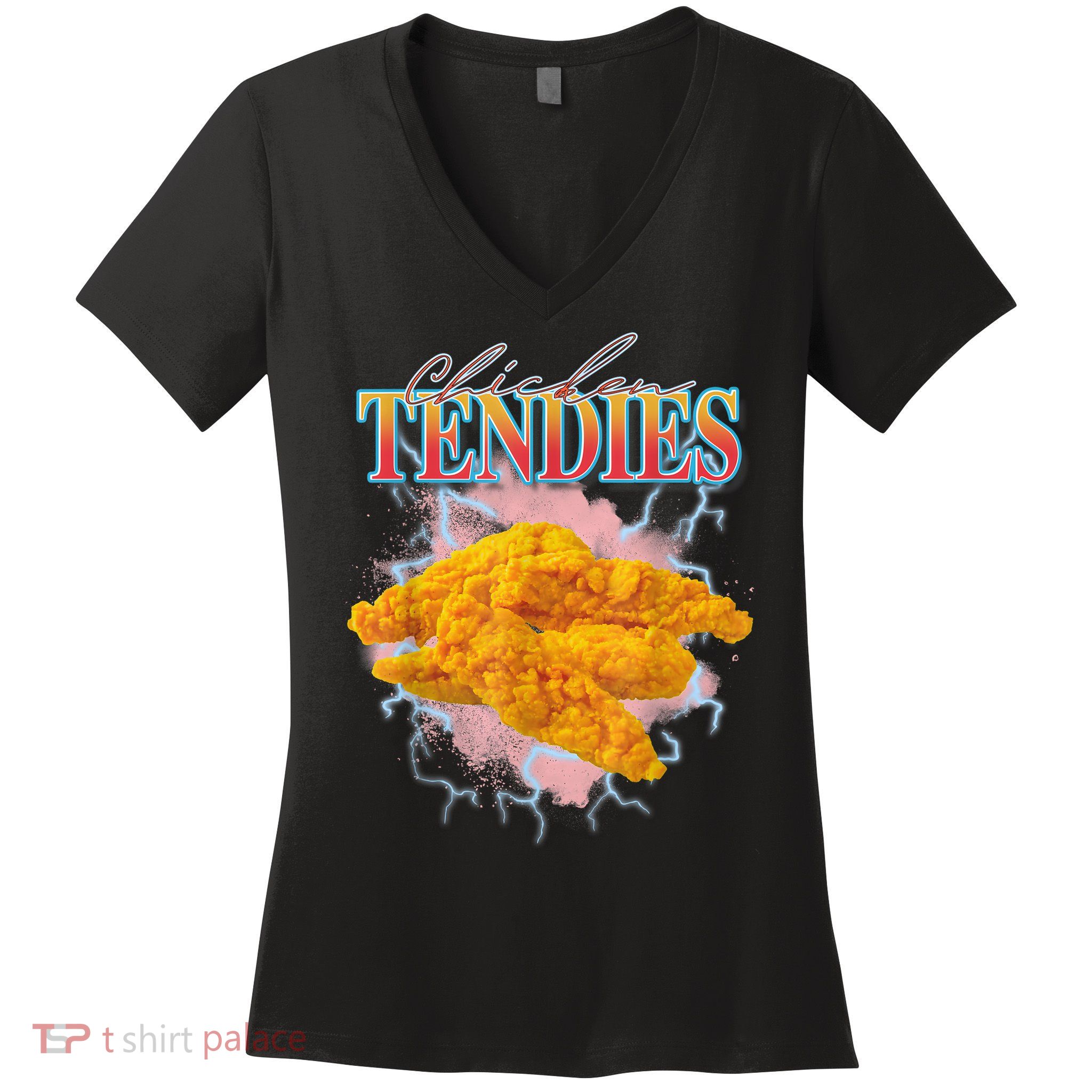 Chicken Tendies 90s Bootleg Style Foodie Funny Meme Women's V-Neck T-Shirt