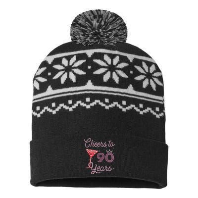 Cheers To 90 Years 90th Birthday 90 Years Old Bday USA-Made Snowflake Beanie