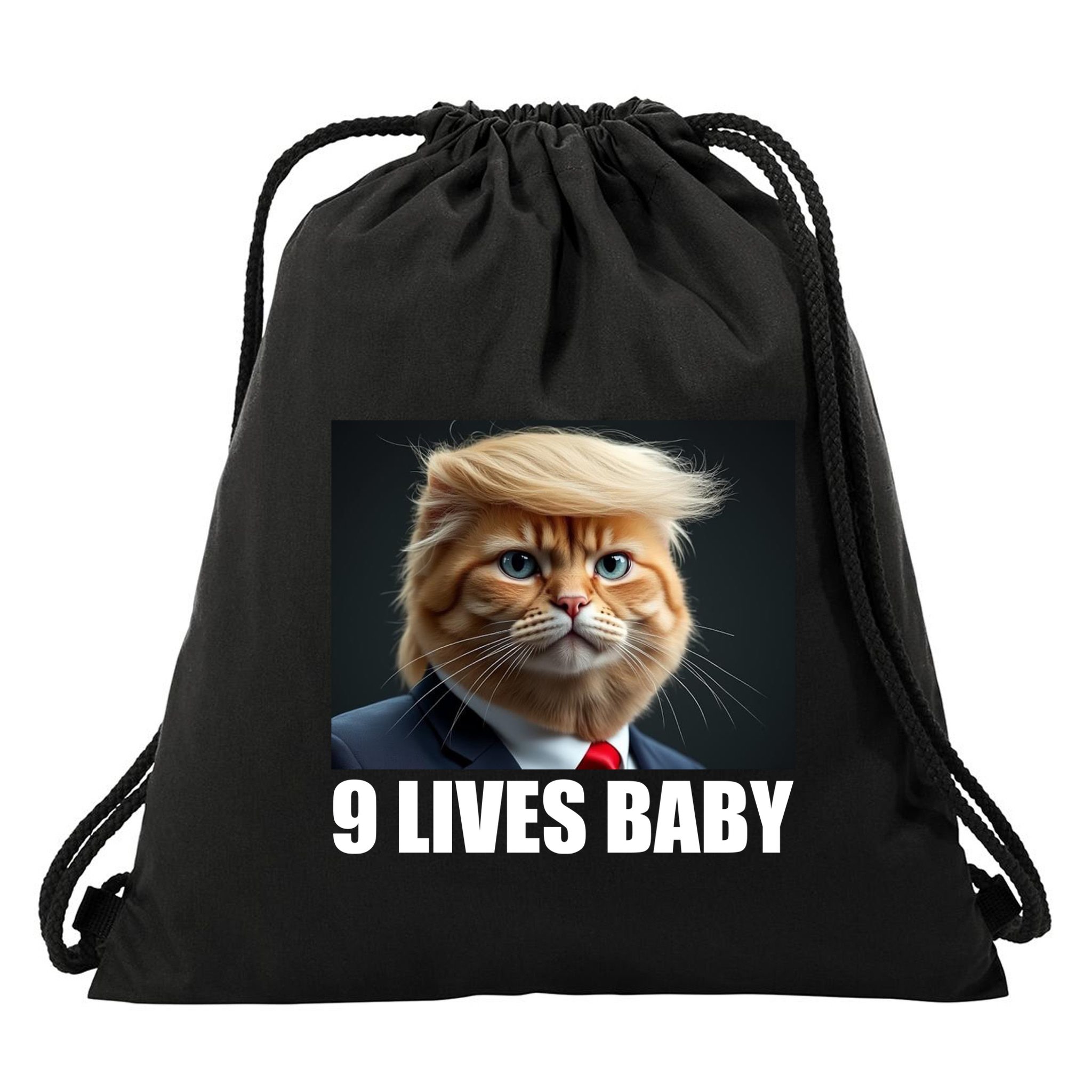 Cat Trump 9 Lives Baby Drawstring Bag