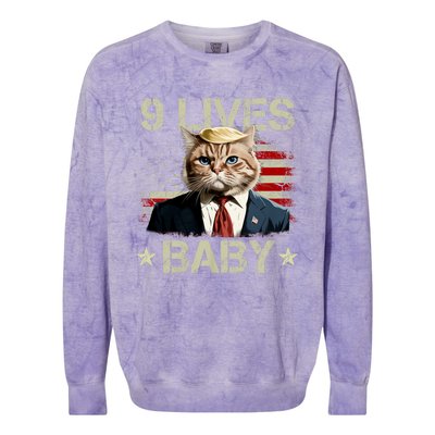 Cat Trump 9 Lives Baby Funny Trump Cat Colorblast Crewneck Sweatshirt