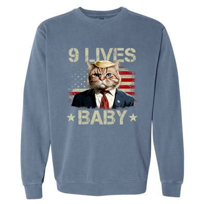 Cat Trump 9 Lives Baby Funny Trump Cat Garment-Dyed Sweatshirt