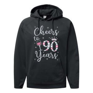 Cheers to 90 Years 1929 90Th Birthday Gift Tee For WoM.e.ns Performance Fleece Hoodie