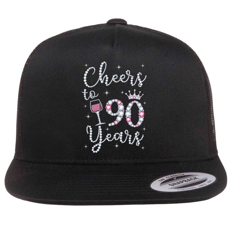 Cheers to 90 Years 1929 90Th Birthday Gift Tee For WoM.e.ns Flat Bill Trucker Hat