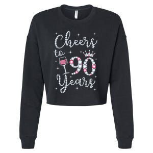 Cheers to 90 Years 1929 90Th Birthday Gift Tee For WoM.e.ns Cropped Pullover Crew