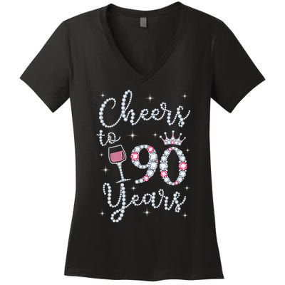 Cheers to 90 Years 1929 90Th Birthday Gift Tee For WoM.e.ns Women's V-Neck T-Shirt