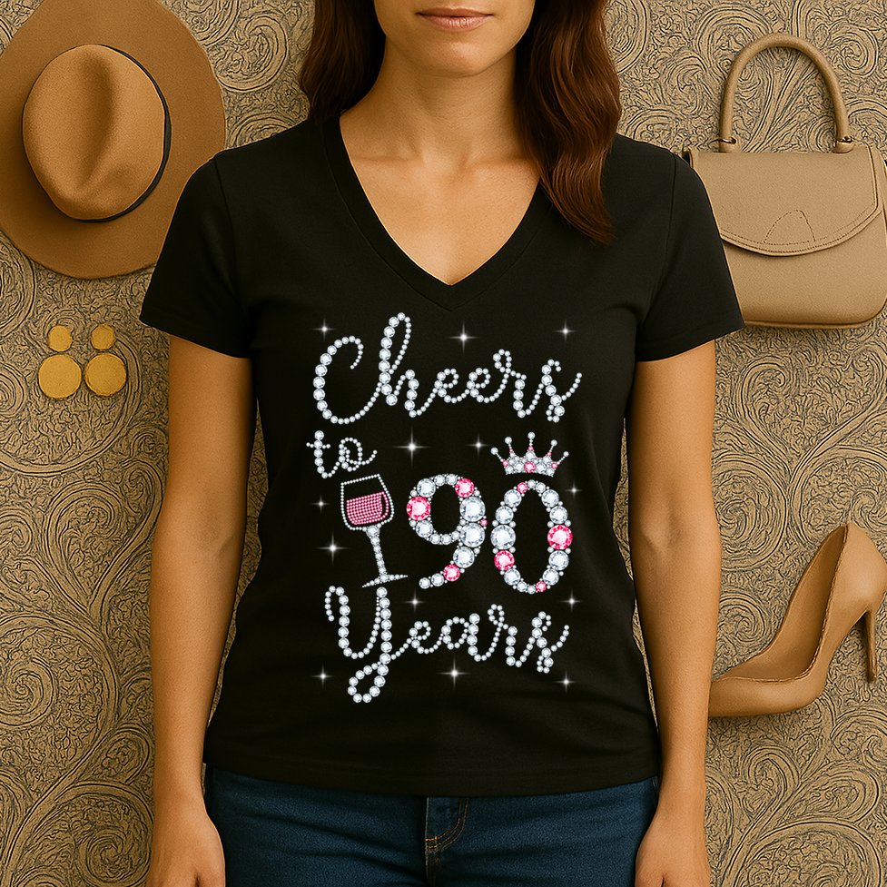 Cheers to 90 Years 1929 90Th Birthday Gift Tee For WoM.e.ns Women's V-Neck T-Shirt