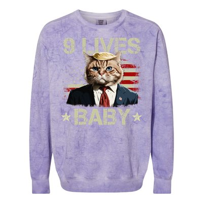 Cat Trump 9 Lives Baby Funny Trump Cat 9 Lives Baby Gift Colorblast Crewneck Sweatshirt