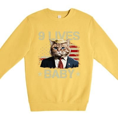 Cat Trump 9 Lives Baby Funny Trump Cat 9 Lives Baby Gift Premium Crewneck Sweatshirt