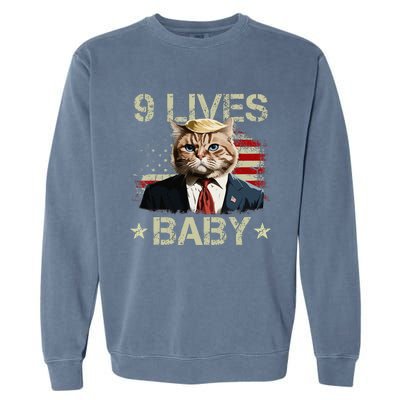 Cat Trump 9 Lives Baby Funny Trump Cat 9 Lives Baby Gift Garment-Dyed Sweatshirt