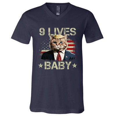 Cat Trump 9 Lives Baby Funny Trump Cat 9 Lives Baby Gift V-Neck T-Shirt