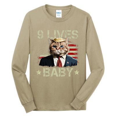 Cat Trump 9 Lives Baby Funny Trump Cat 9 Lives Baby Gift Tall Long Sleeve T-Shirt