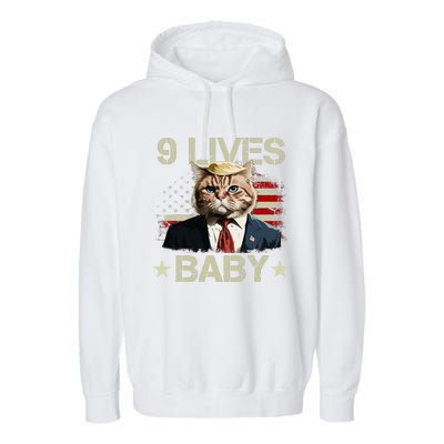 Cat Trump 9 Lives Baby Funny Trump Cat 9 Lives Baby Gift Garment-Dyed Fleece Hoodie