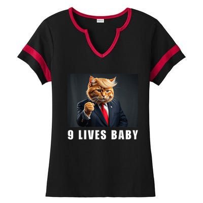 Cat Trump 9 Lives Baby Funny Trump Cat Lovers Ladies Halftime Notch Neck Tee