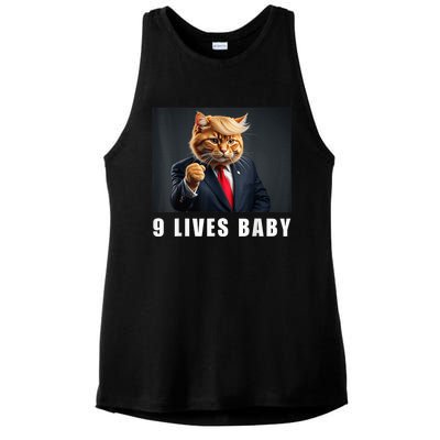 Cat Trump 9 Lives Baby Funny Trump Cat Lovers Ladies PosiCharge Tri-Blend Wicking Tank