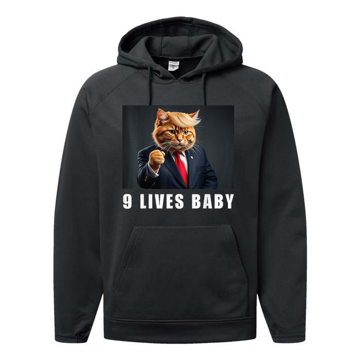 Cat Trump 9 Lives Baby Funny Trump Cat Lovers Performance Fleece Hoodie