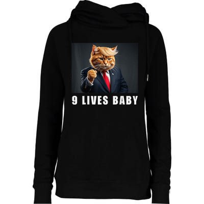 Cat Trump 9 Lives Baby Funny Trump Cat Lovers Womens Funnel Neck Pullover Hood