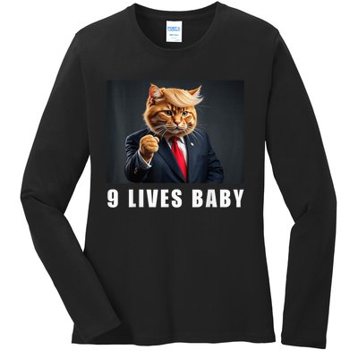 Cat Trump 9 Lives Baby Funny Trump Cat Lovers Ladies Long Sleeve Shirt