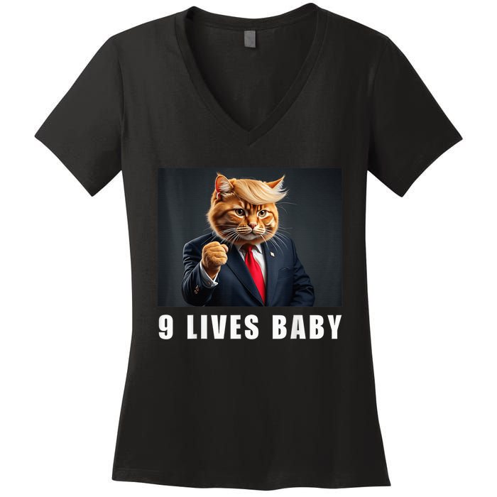 Cat Trump 9 Lives Baby Funny Trump Cat Lovers Women's V-Neck T-Shirt