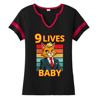 Cat Trump 9 Lives Baby Funny Trump Cat Ladies Halftime Notch Neck Tee