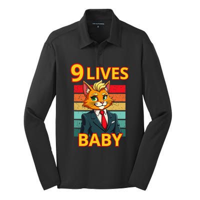 Cat Trump 9 Lives Baby Funny Trump Cat Silk Touch Performance Long Sleeve Polo