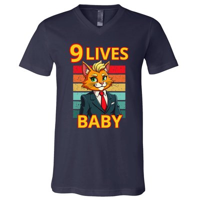 Cat Trump 9 Lives Baby Funny Trump Cat V-Neck T-Shirt