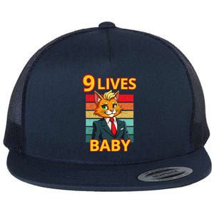 Cat Trump 9 Lives Baby Funny Trump Cat Flat Bill Trucker Hat