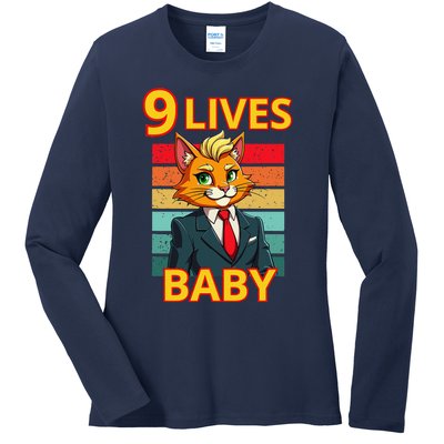 Cat Trump 9 Lives Baby Funny Trump Cat Ladies Long Sleeve Shirt