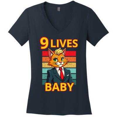 Cat Trump 9 Lives Baby Funny Trump Cat Women's V-Neck T-Shirt