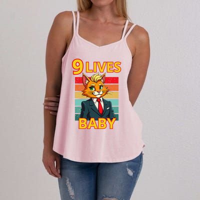 Cat Trump 9 Lives Baby Funny Trump Cat Women's Strappy Tank