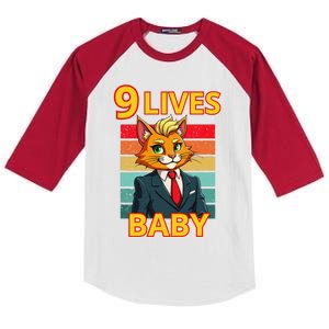 Cat Trump 9 Lives Baby Funny Trump Cat Kids Colorblock Raglan Jersey