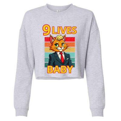 Cat Trump 9 Lives Baby Funny Trump Cat Cropped Pullover Crew