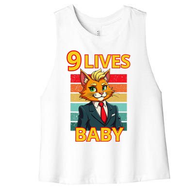 Cat Trump 9 Lives Baby Funny Trump Cat Women's Racerback Cropped Tank