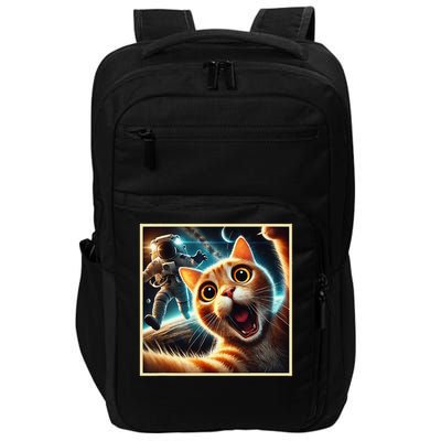 Cat Taking A Selfie With Astronaut in Space Impact Tech Backpack