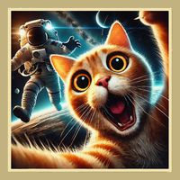 Cat Taking A Selfie With Astronaut in Space Button