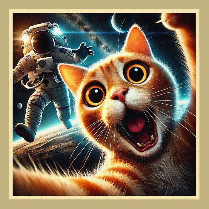 Cat Taking A Selfie With Astronaut in Space Button