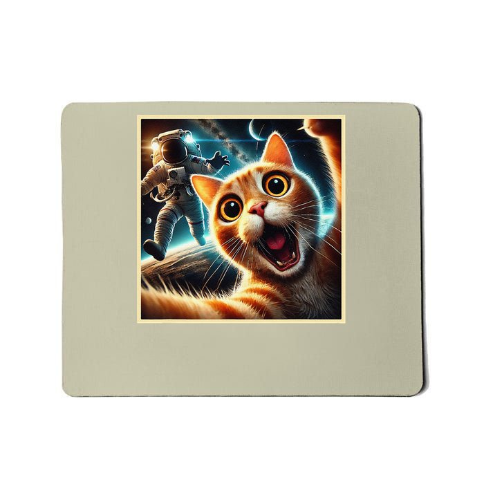 Cat Taking A Selfie With Astronaut in Space Mousepad