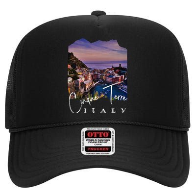 Cinque Terre At Night Cinque Terre Souvenir High Crown Mesh Back Trucker Hat