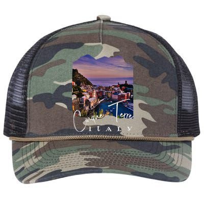 Cinque Terre At Night Cinque Terre Souvenir Retro Rope Trucker Hat Cap