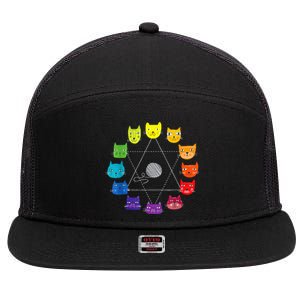 Cat Themed Artist Color Wheel Educational Art Teacher 7 Panel Mesh Trucker Snapback Hat