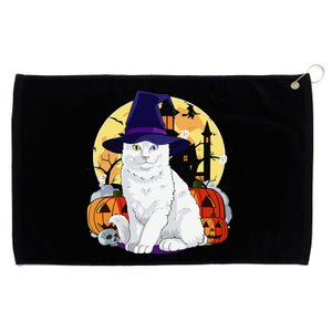 Cute Turkish Angora Cat Halloween Witch Pumpkin Grommeted Golf Towel