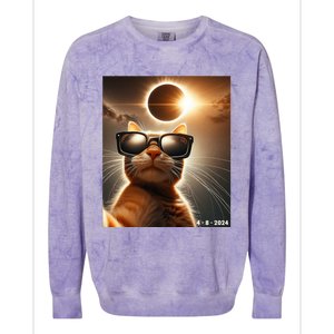 Cat Taking A Selfie With Solar 2024 Eclipse Wearing Glasses Colorblast Crewneck Sweatshirt