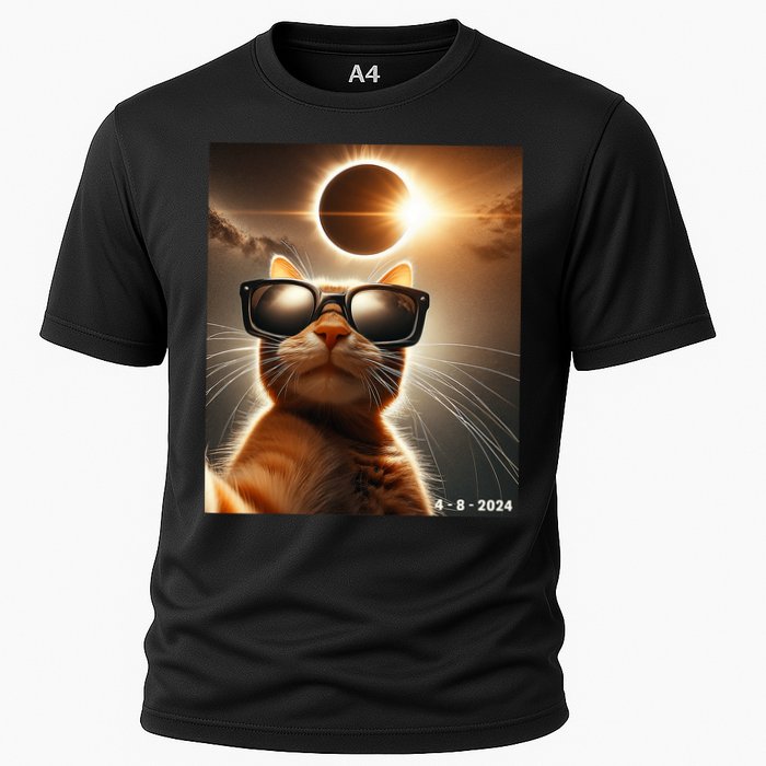 Cat Taking A Selfie With Solar 2024 Eclipse Wearing Glasses Cooling Performance Crew T-Shirt