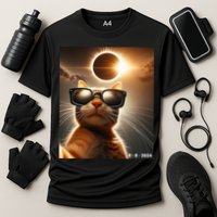 Cat Taking A Selfie With Solar 2024 Eclipse Wearing Glasses Cooling Performance Crew T-Shirt