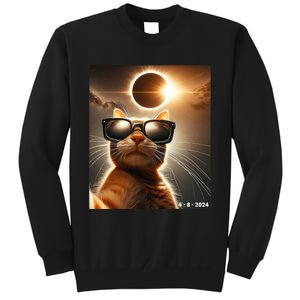 Cat Taking A Selfie With Solar 2024 Eclipse Wearing Glasses Sweatshirt