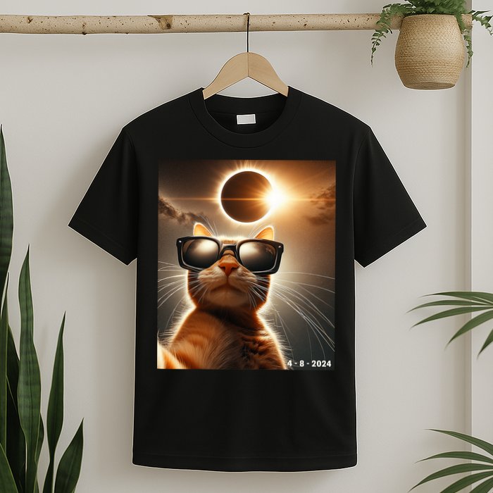 Cat Taking A Selfie With Solar 2024 Eclipse Wearing Glasses T-Shirt