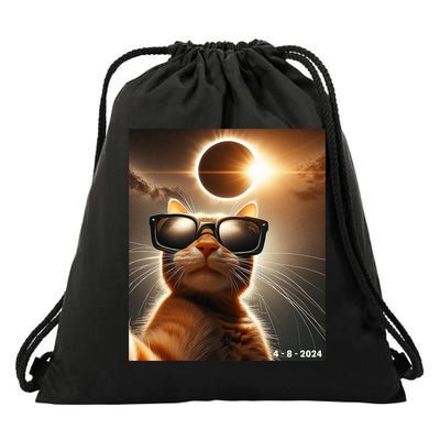 Cat Taking A Selfie With Solar 2024 Eclipse Wearing Glasses Drawstring Bag